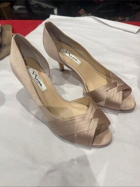 Nina Blush Satin Peep-Toe Kitten Heels